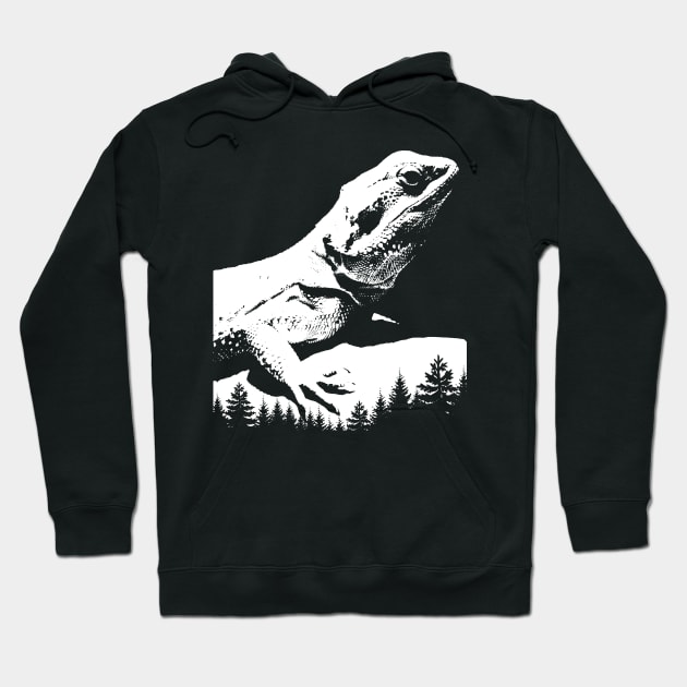 Bearded Dragon Lizard Vintage Distressed Reptile Forest Tree Silhouette Art Hoodie by joannejgg